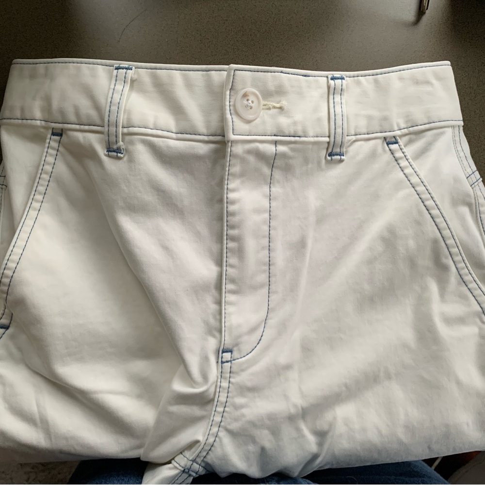 White Pants with Blue Stitching